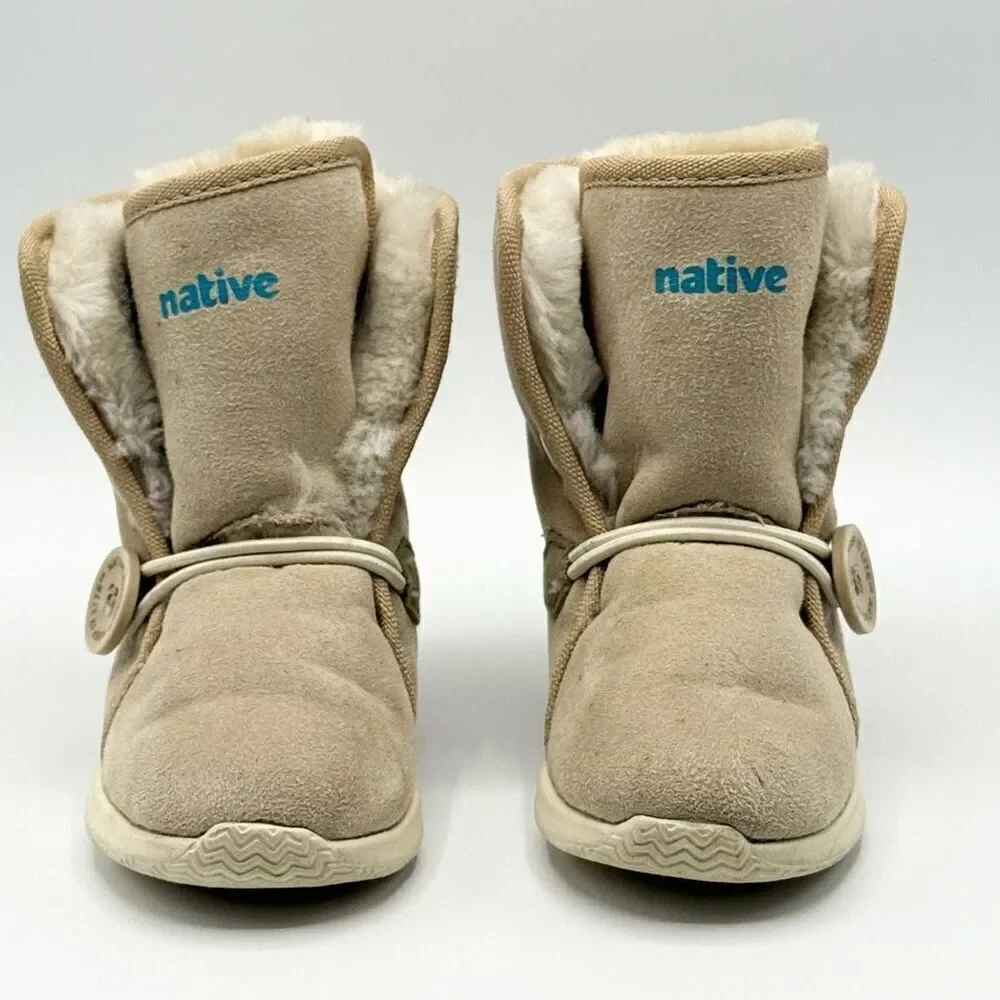 Native Kids Apollo Luna Faux Fur Beige Suede Boots - Kids US 7